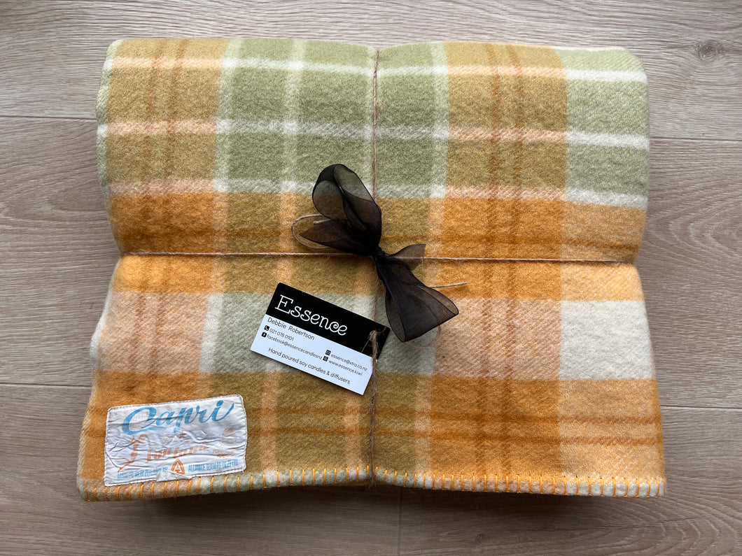 Bright Retro Orange & Lime SINGLE New Zealand Wool Blanket Capri with Label
