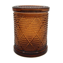 Load image into Gallery viewer, amber glass diamond patterned soy candle
