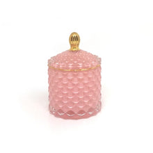 Load image into Gallery viewer, pink geometric cut glass soy candle with gold accents
